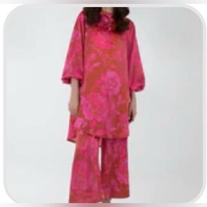 Pink Floral Satin Tunic and pant set